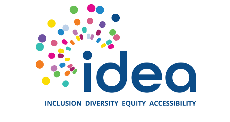 IDEA logo. IDEA word is in blue, surrounded by dots of various colours.