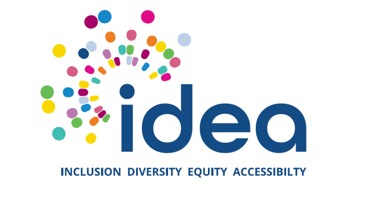 IDEA logo. IDEA word is in blue, surrounded by dots of various colours.